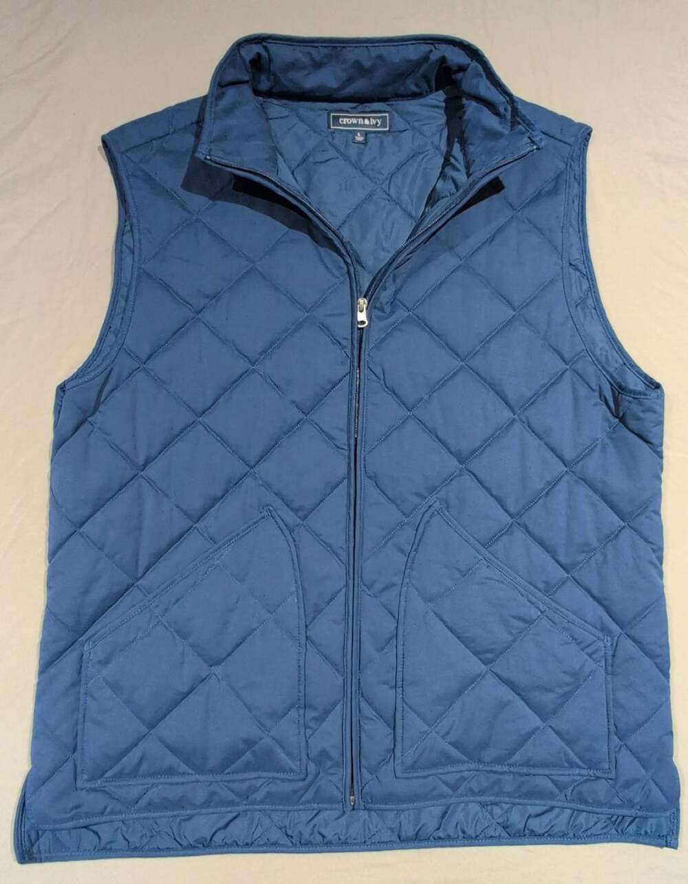 Crown & Ivy Blue Quilted Zip Front Vest Size Large
